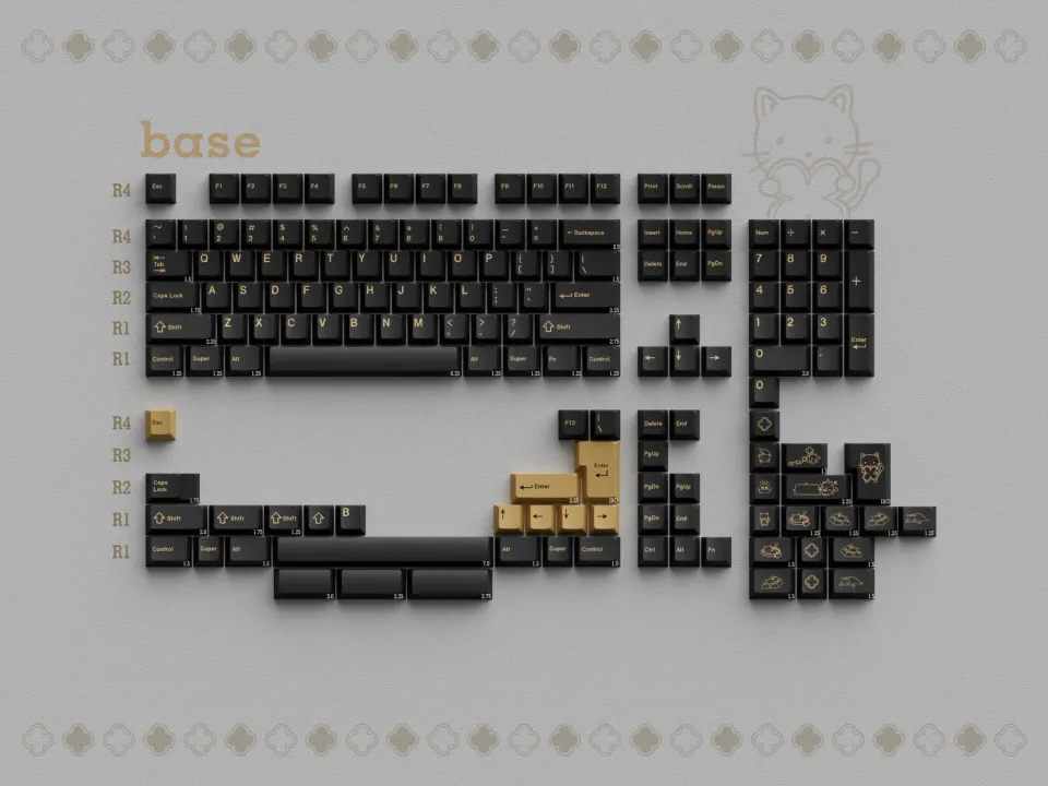 CoffeeKeys Onyx keycaps Base Set nero oro profilo Cherry