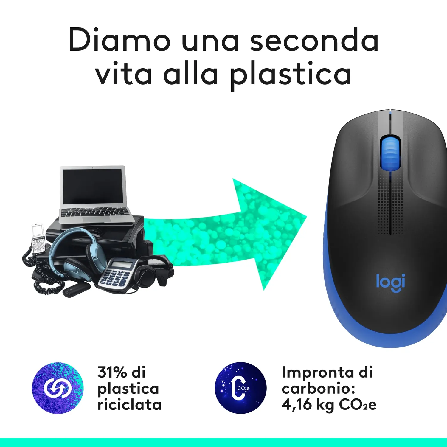 Logitech M190 mouse wireless blu formato grande
