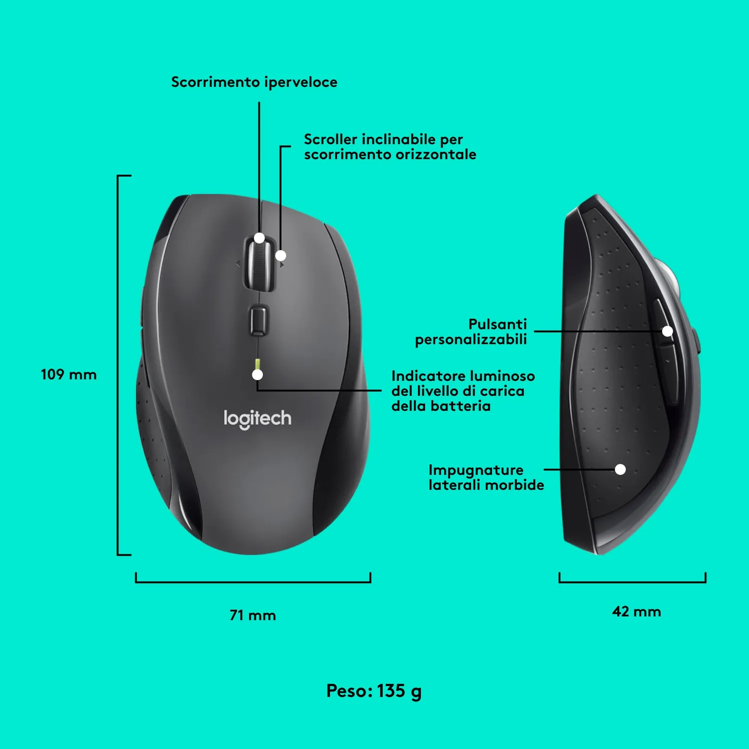 Logitech M705 Marathon mouse wireless nero 5 tasti