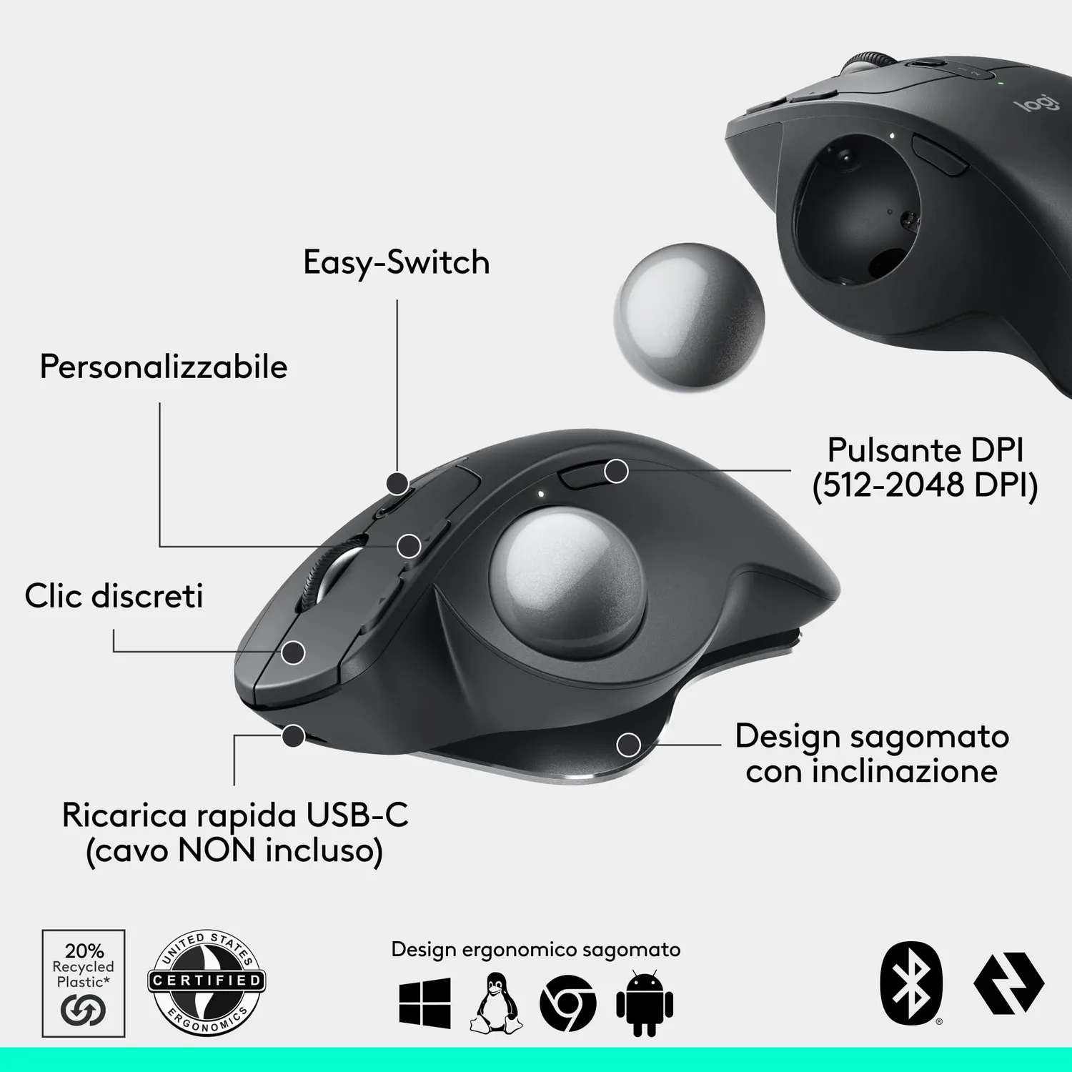Logitech MX Ergo S mouse trackball wireless grafite