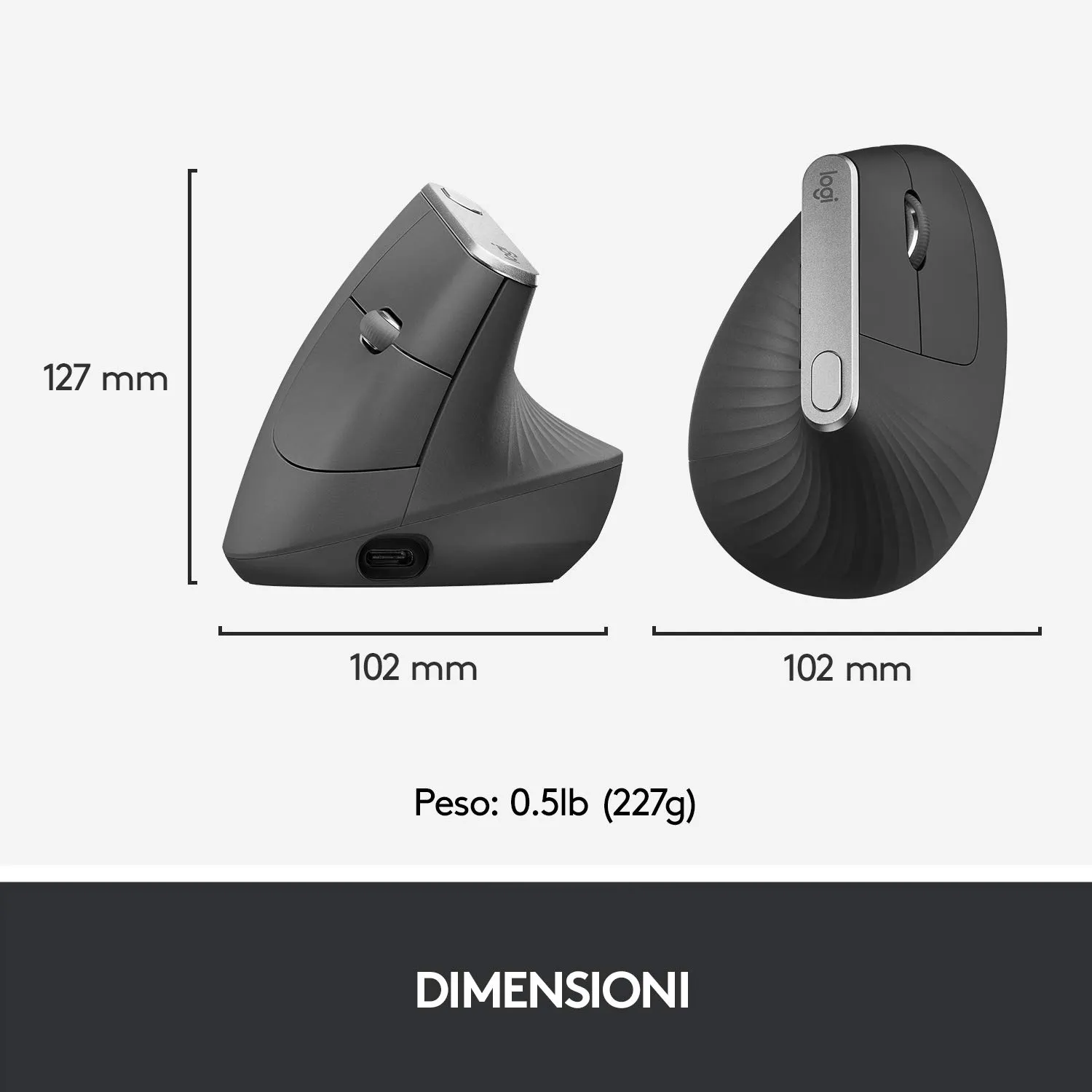 Logitech MX Vertical mouse wireless ergonomico 4000dpi grafite