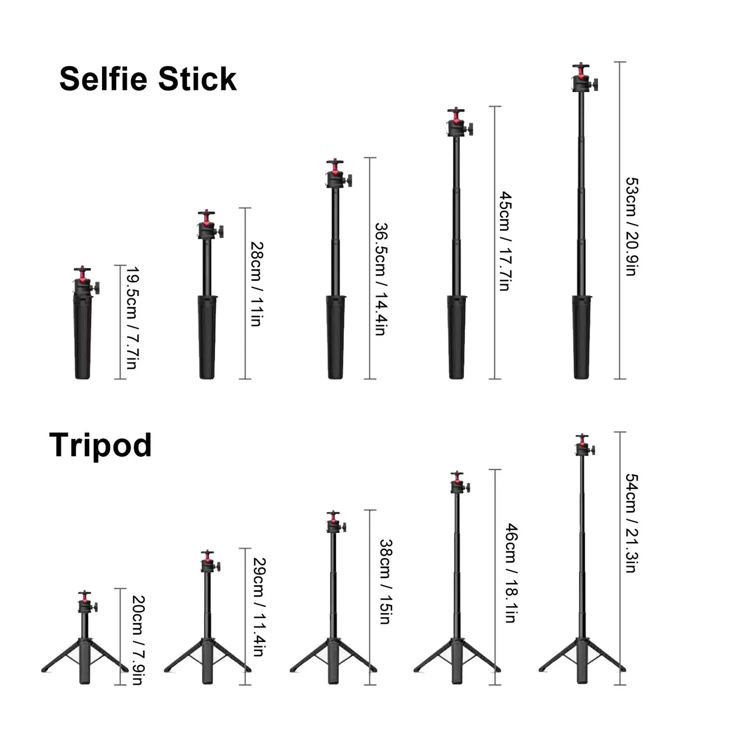 Zunate Treppiede Telefono Selfie Stick 54 cm testa a sfera