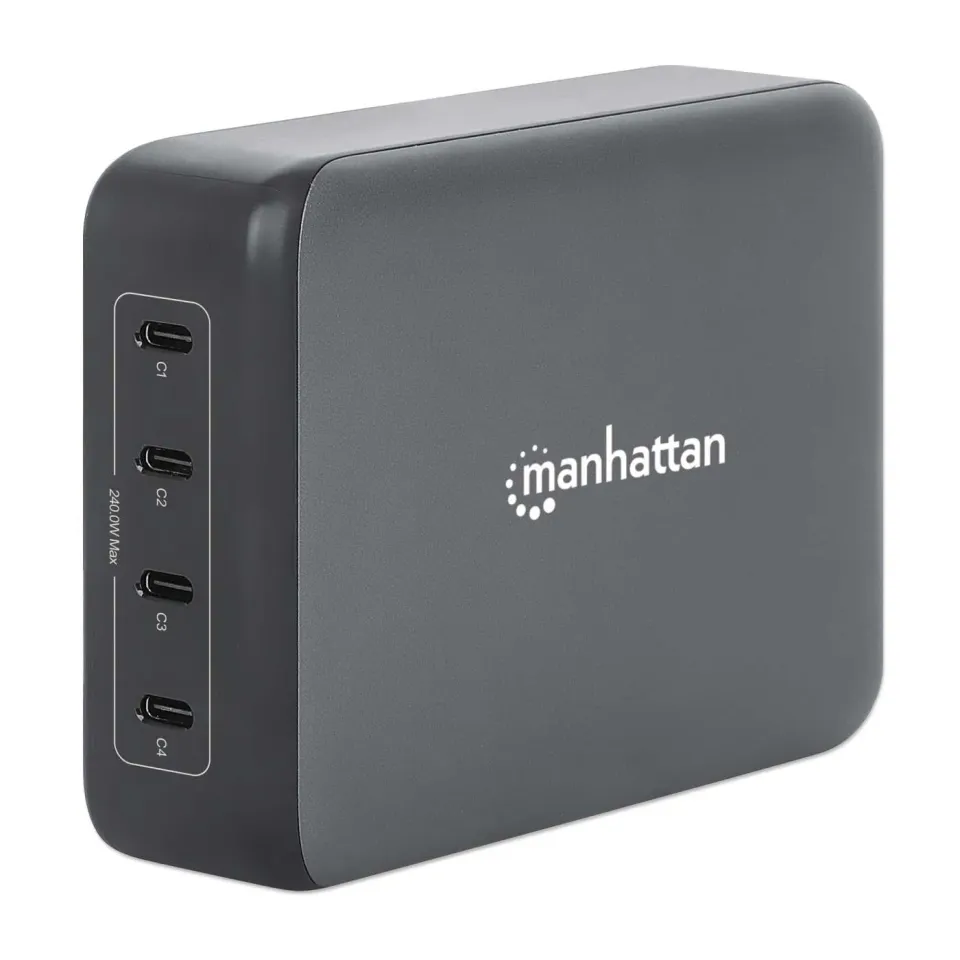 Manhattan 240W stazione ricarica GaN 4 porte USB-C nera