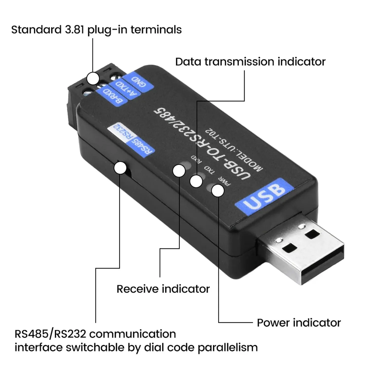 Zunate Convertitore USB a RS485 RS232 industriale CH343G protetto