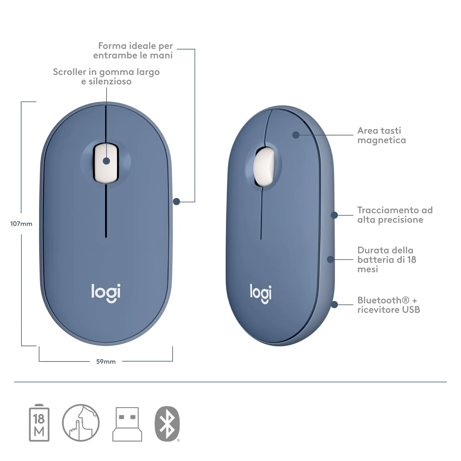 Logitech Pebble mouse wireless silenzioso Bluetooth