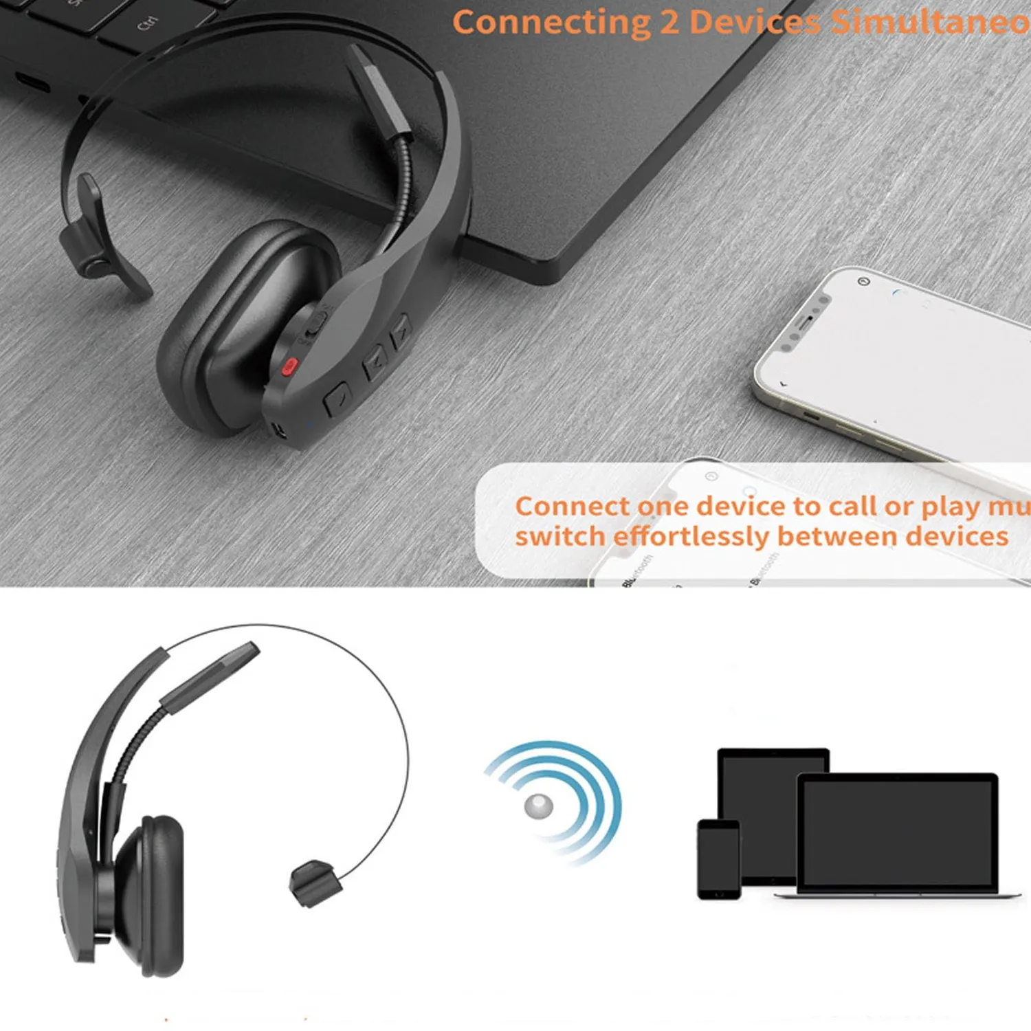 Zunate Auricolare Bluetooth Monoorecchio 56 Ore Mute 350mAh