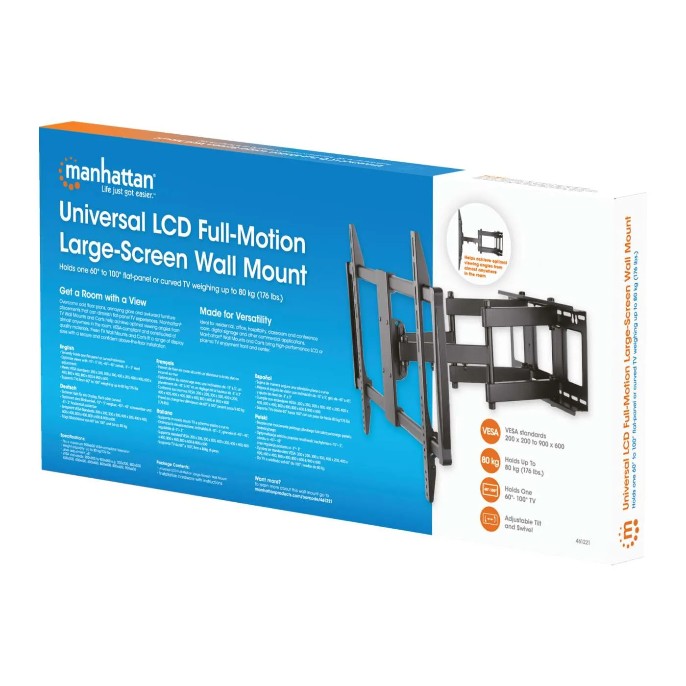 Manhattan Supporto TV Muro 60-100" Full-Motion 80 kg