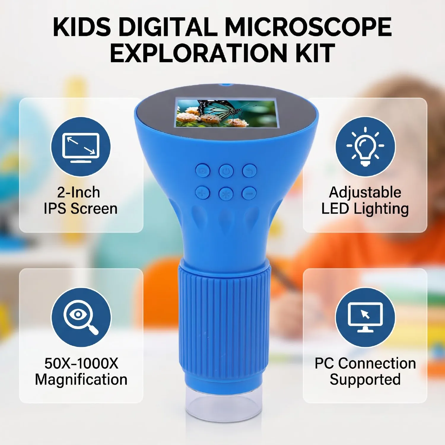 Zunate 1000X microscopio bambini schermo 2 pollici