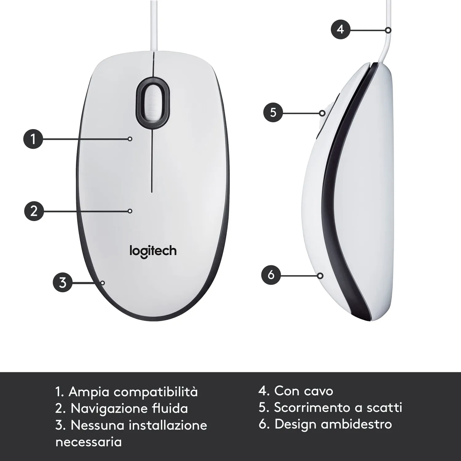 Logitech M100 mouse USB con filo nero 1000 DPI