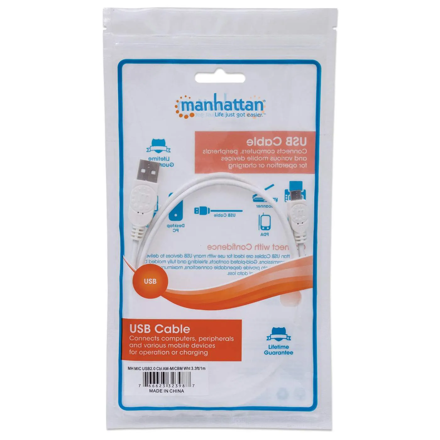 Manhattan Hi-Speed cavo USB Micro-B 1m bianco 480 Mbps