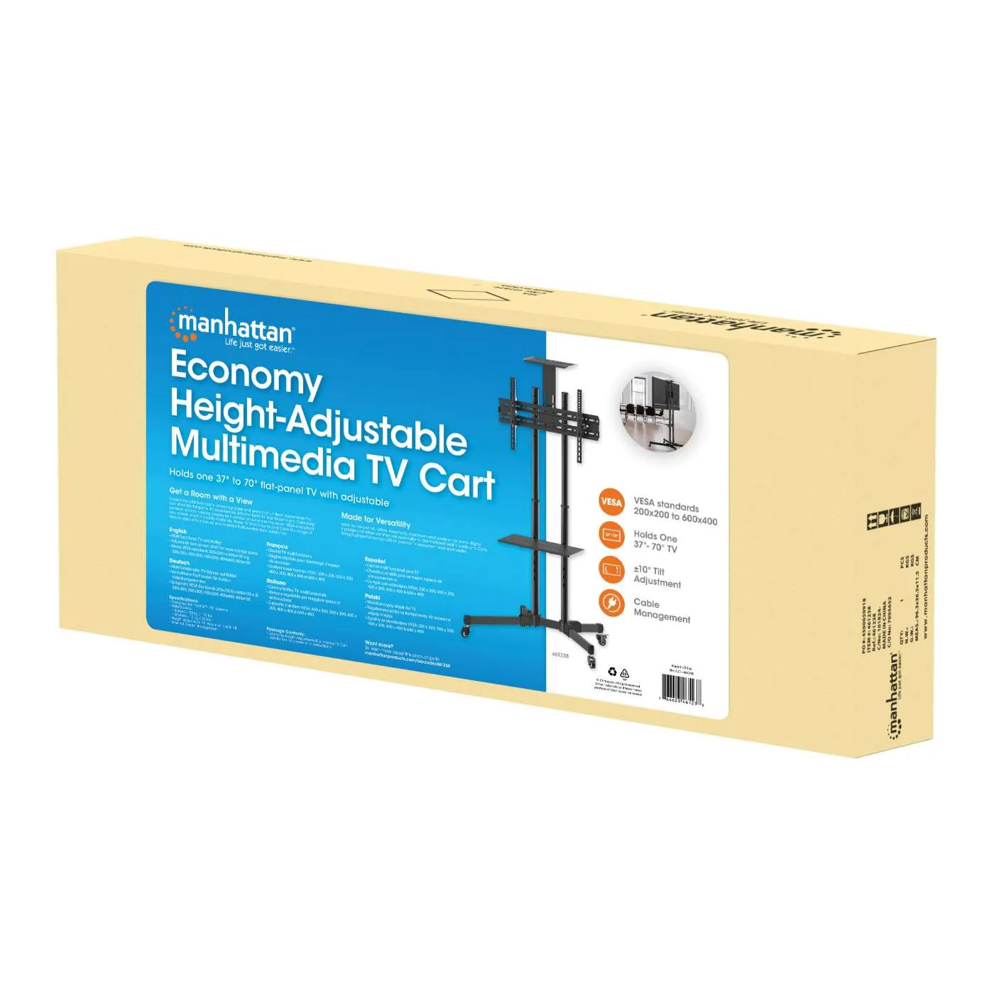 Manhattan Carrello TV 37-70" Regolabile con Ruote Nero