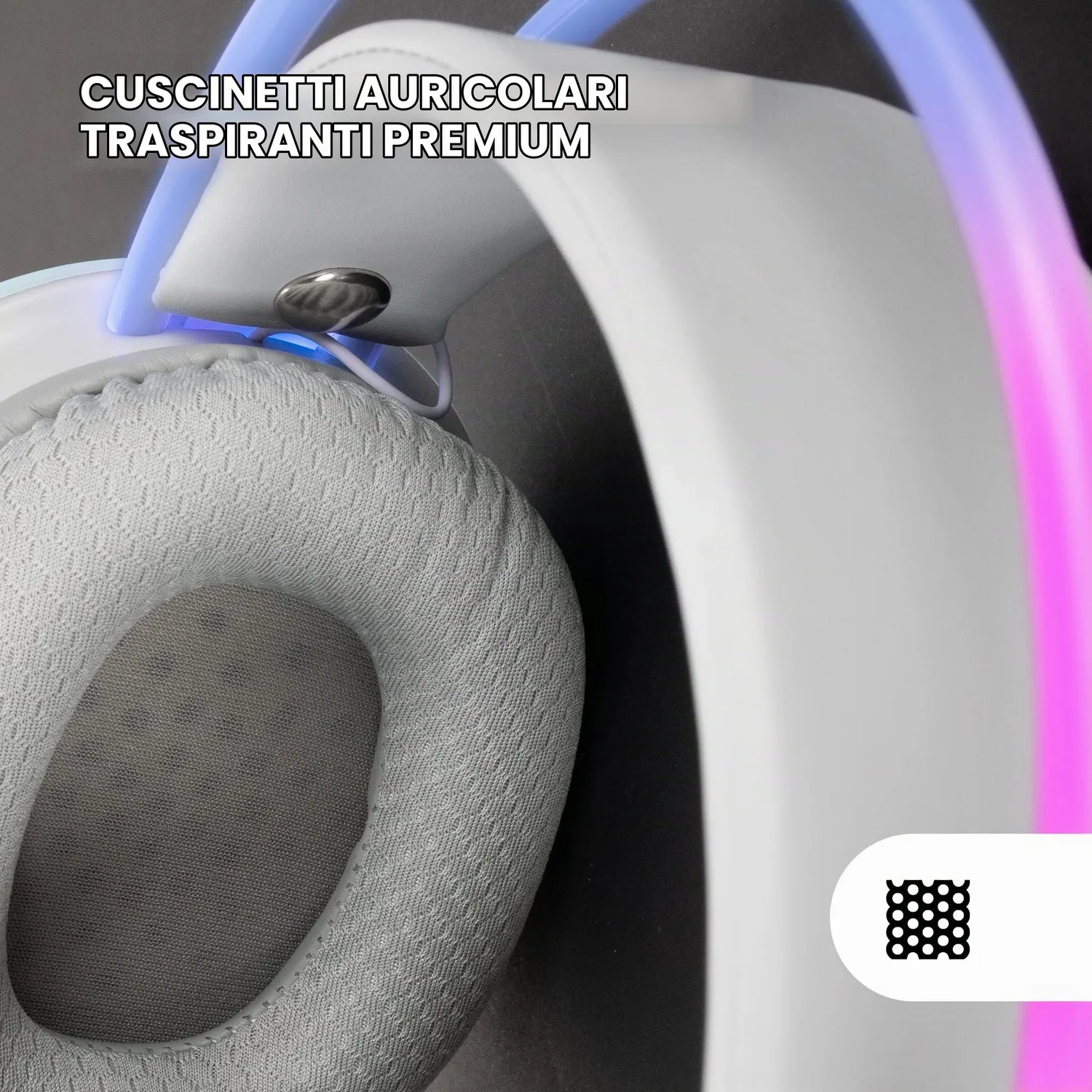 Mars Gaming MH-Glow MHGLOWP cuffie gaming bianco RGB