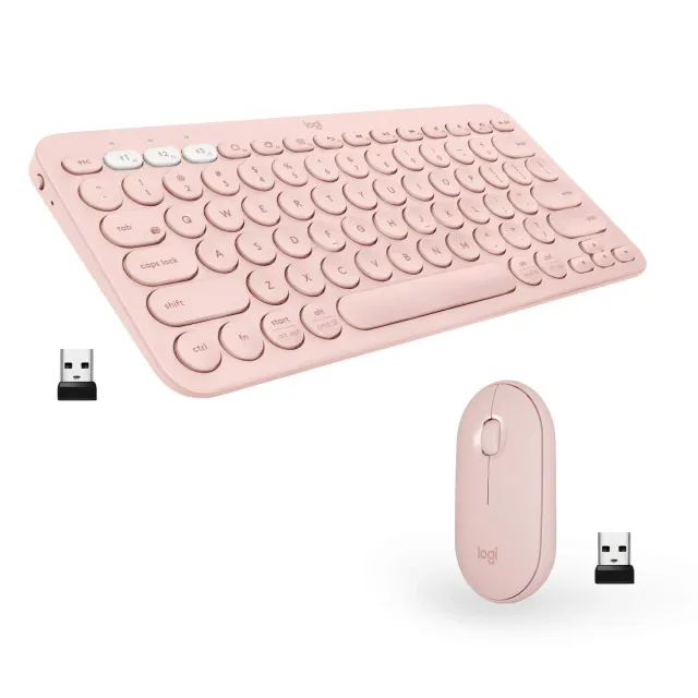 Logitech K380+M350 kit tastiera e mouse wireless rosa silen