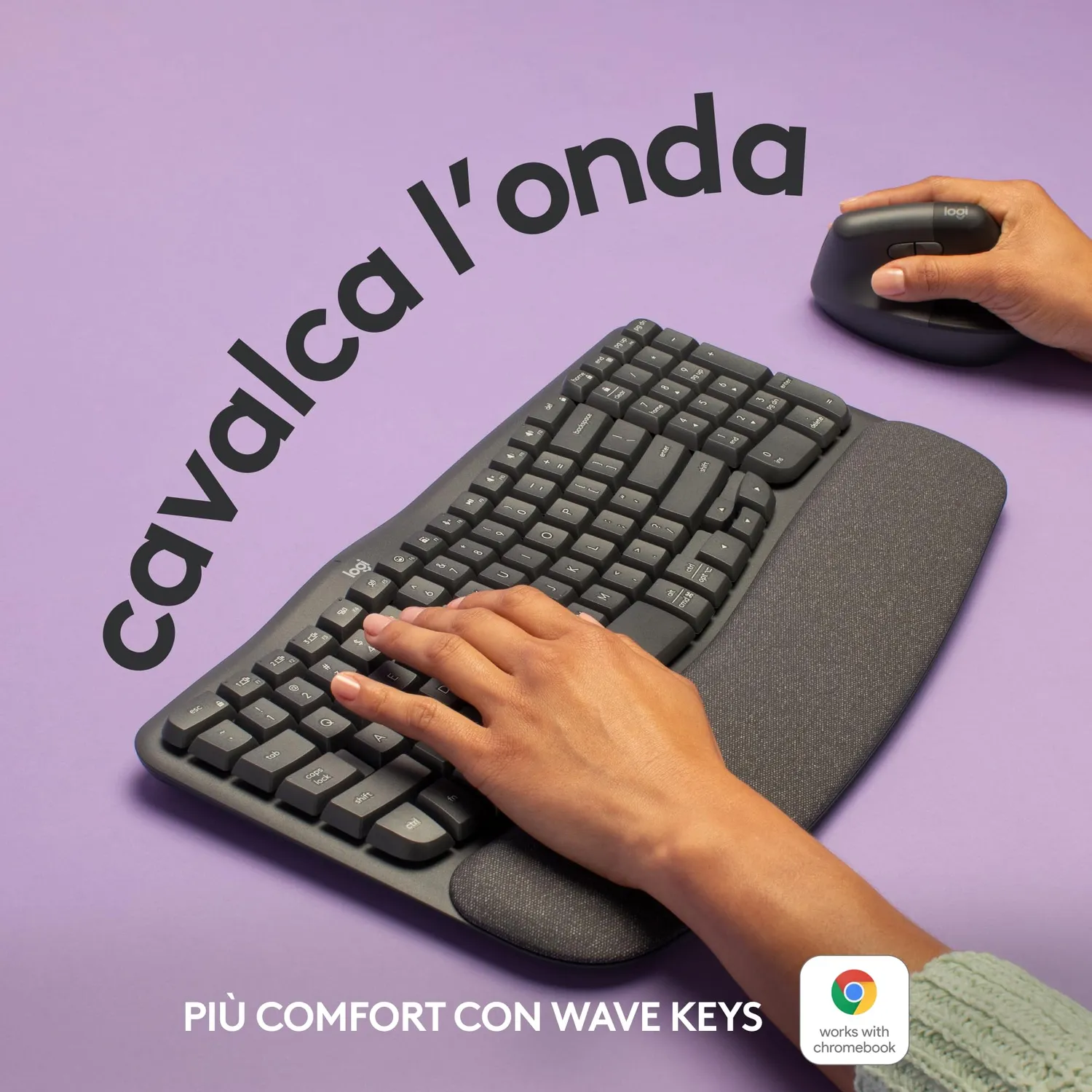 Logitech Wave Keys tastiera wireless ergonomica grafite ITA