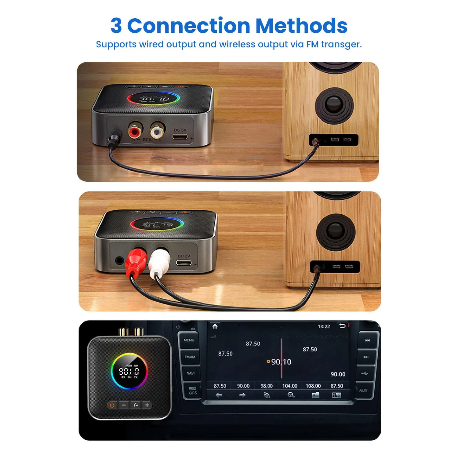 Zunate Trasmettitore Ricevitore Bluetooth 6.0 TV 3 in 1 USB AUX