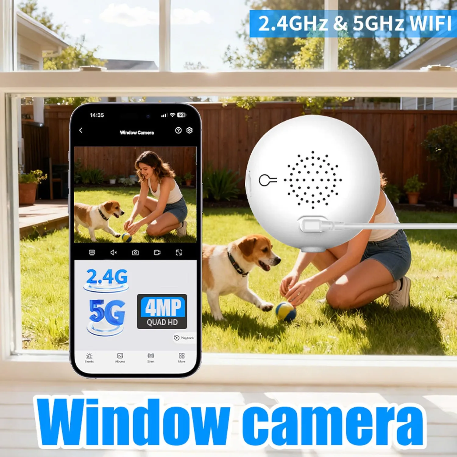 Zunate Telecamera Finestra 2K 4MP WiFi Notturna