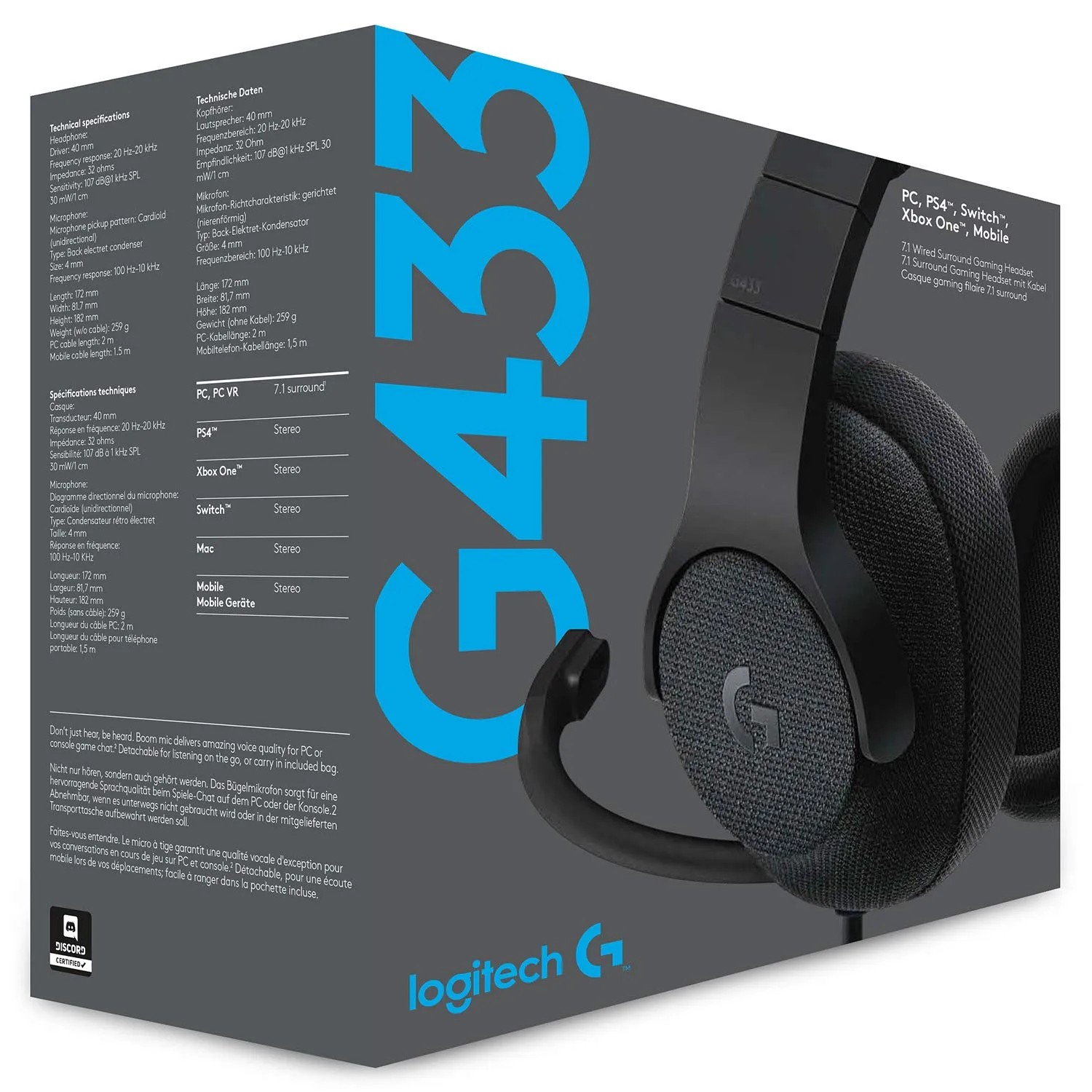 Logitech G433 cuffie gaming con microfono nere