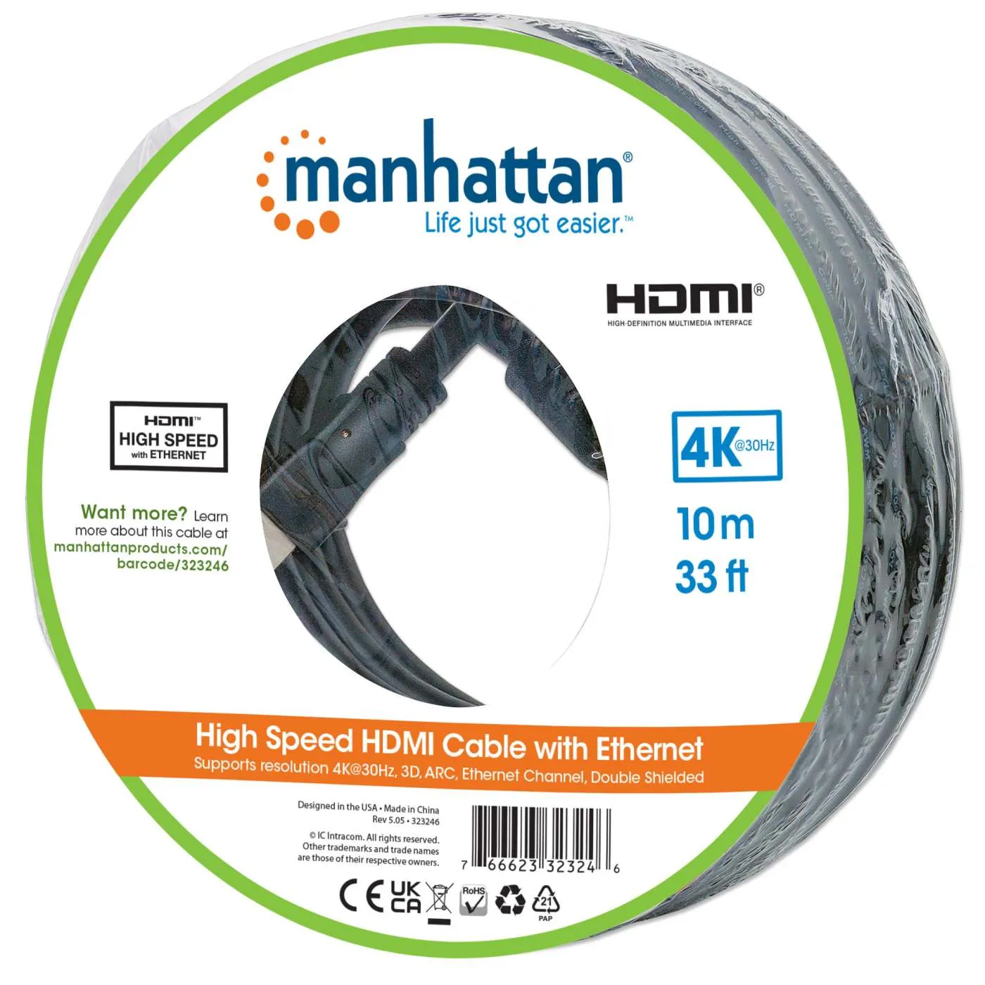 Manhattan High Speed cavo HDMI 10 m 1080p 3D ARC nero