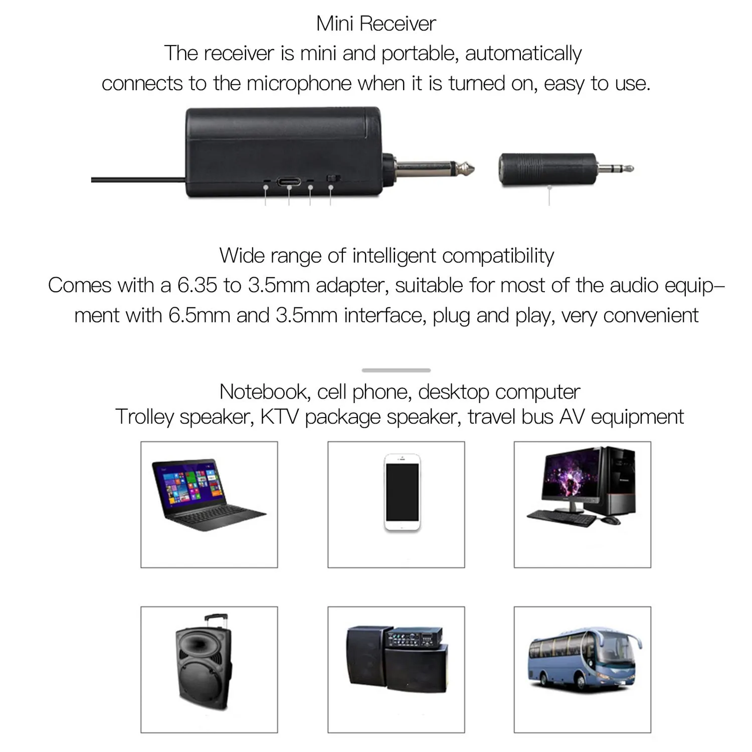 Zunate microfono wireless palmare dinamico karaoke 50m