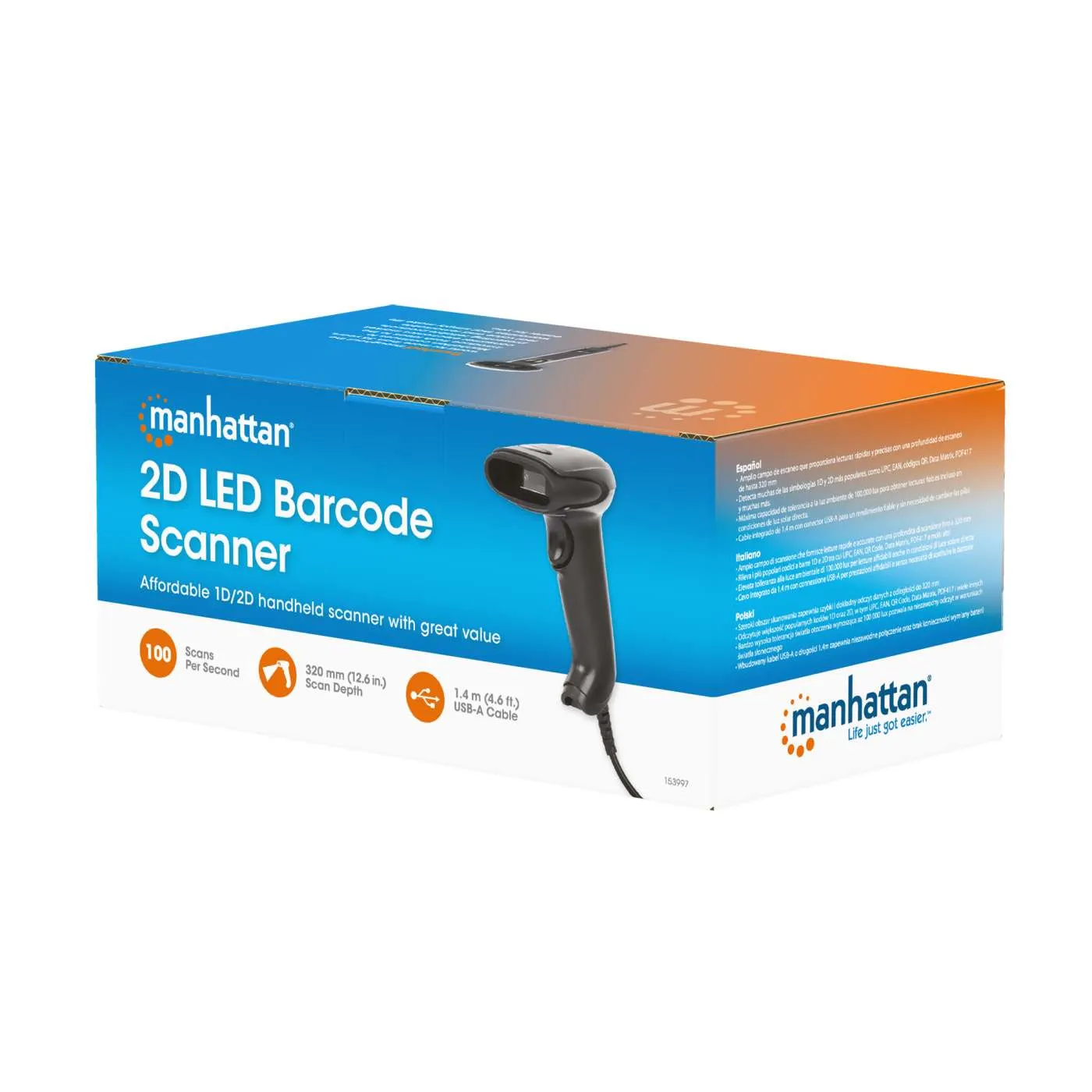Manhattan 2D LED lettore barcode USB 2D QR