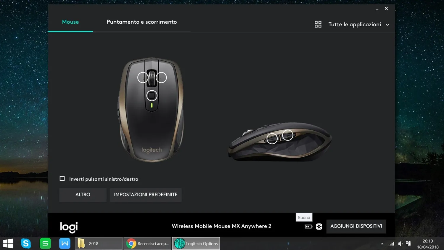 Logitech MX Anywhere 2 mouse wireless grigio Bluetooth