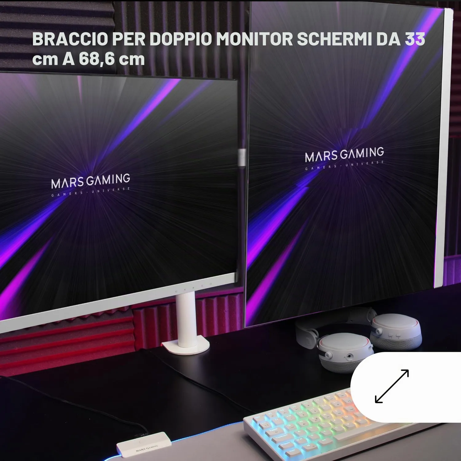 Mars Gaming MARM2W supporto doppio monitor bianco 27" VESA