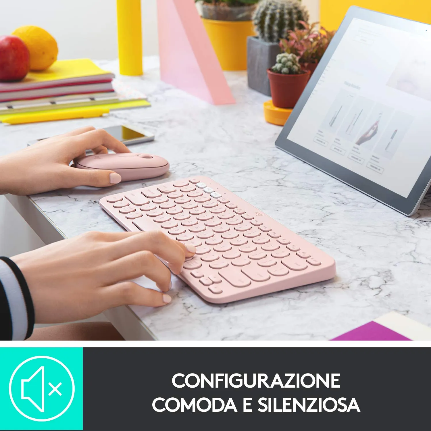 Logitech K380+M350 kit tastiera e mouse wireless rosa silen