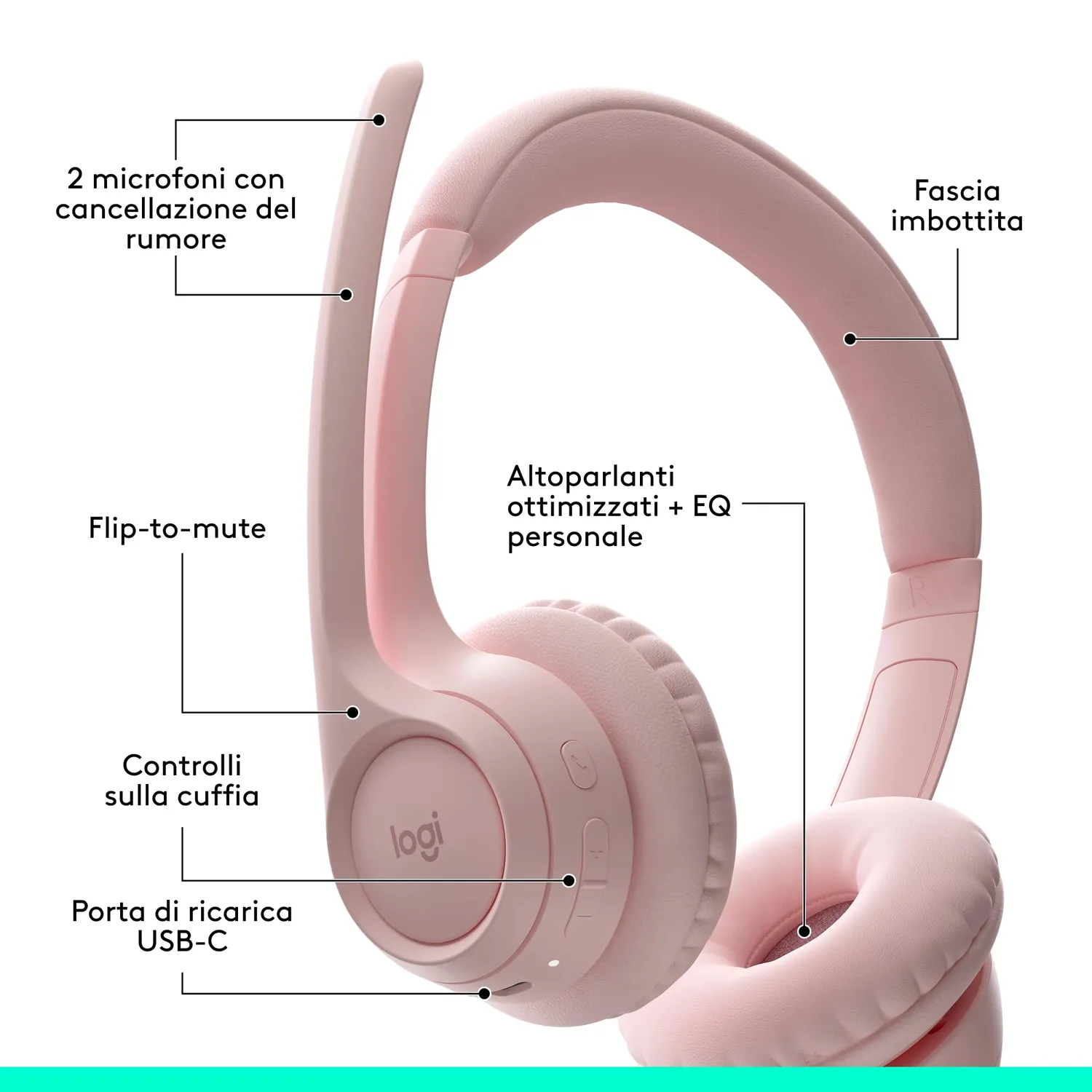 Logitech Zone 300 cuffia bluetooth rosa con microfono