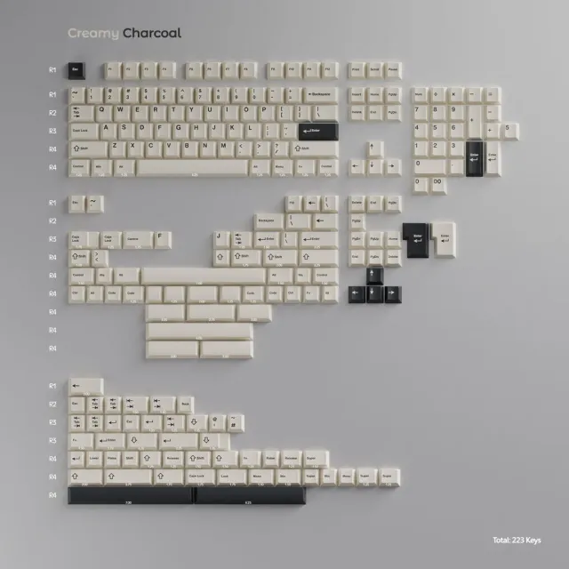 WS Creamy Charcoal keycaps PBT double-shot 223 tasti