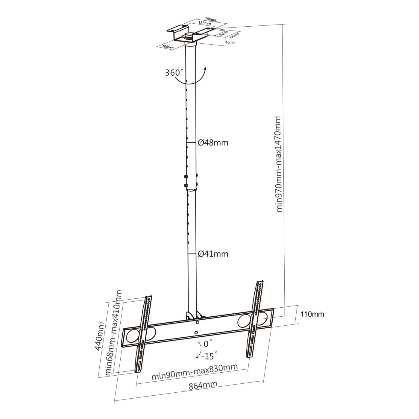 Manhattan Staffa TV a Soffitto 37-70" Nero Full-Motion
