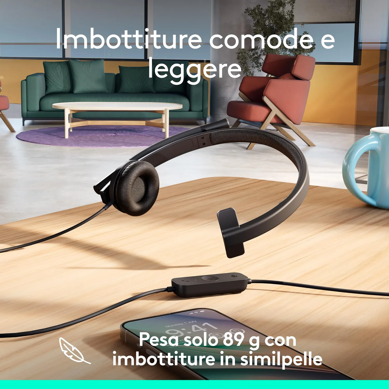 Logitech H570e cuffia USB per PC Mac 89g Teams leggera
