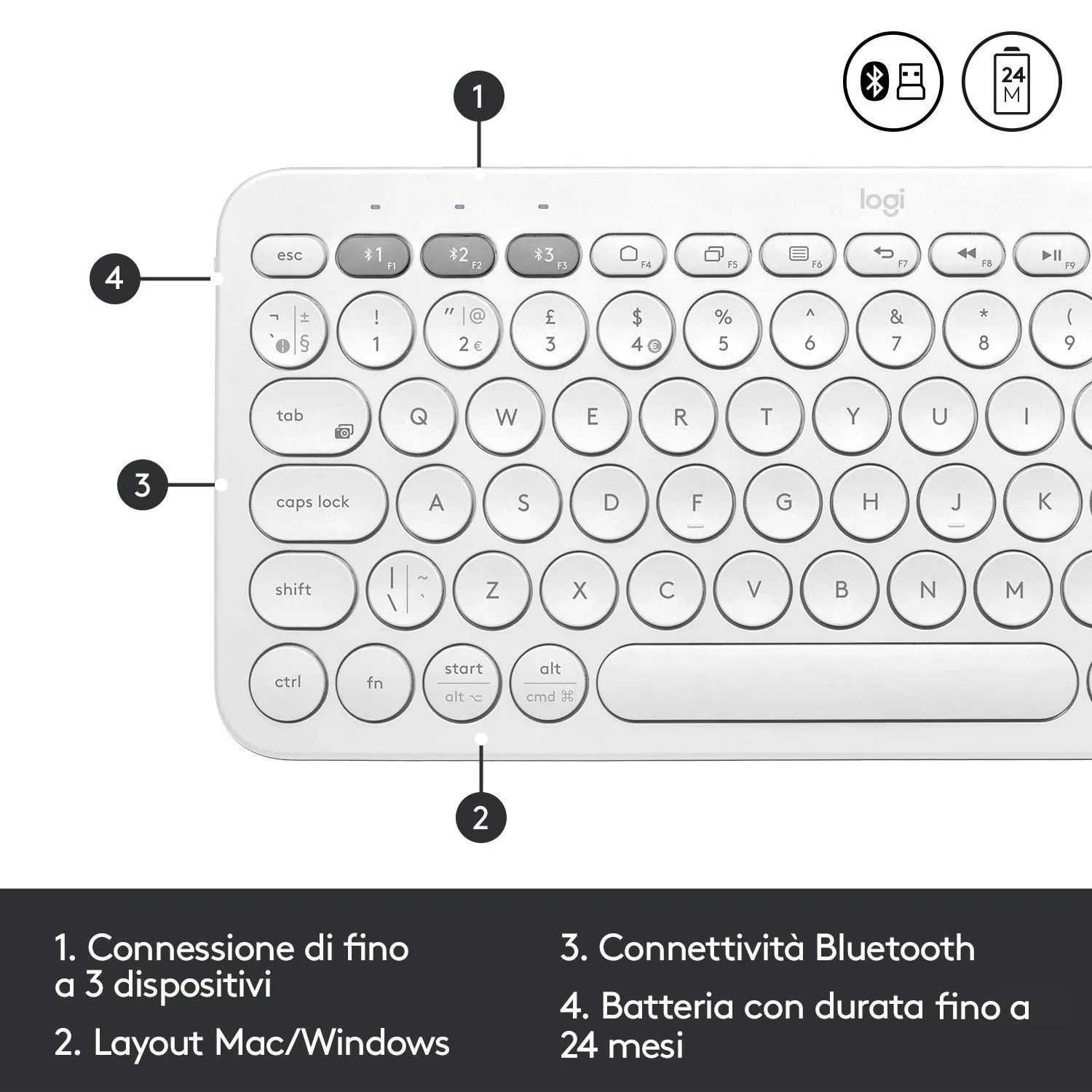 Logitech K380 M350 kit tastiera mouse bianco silenzioso