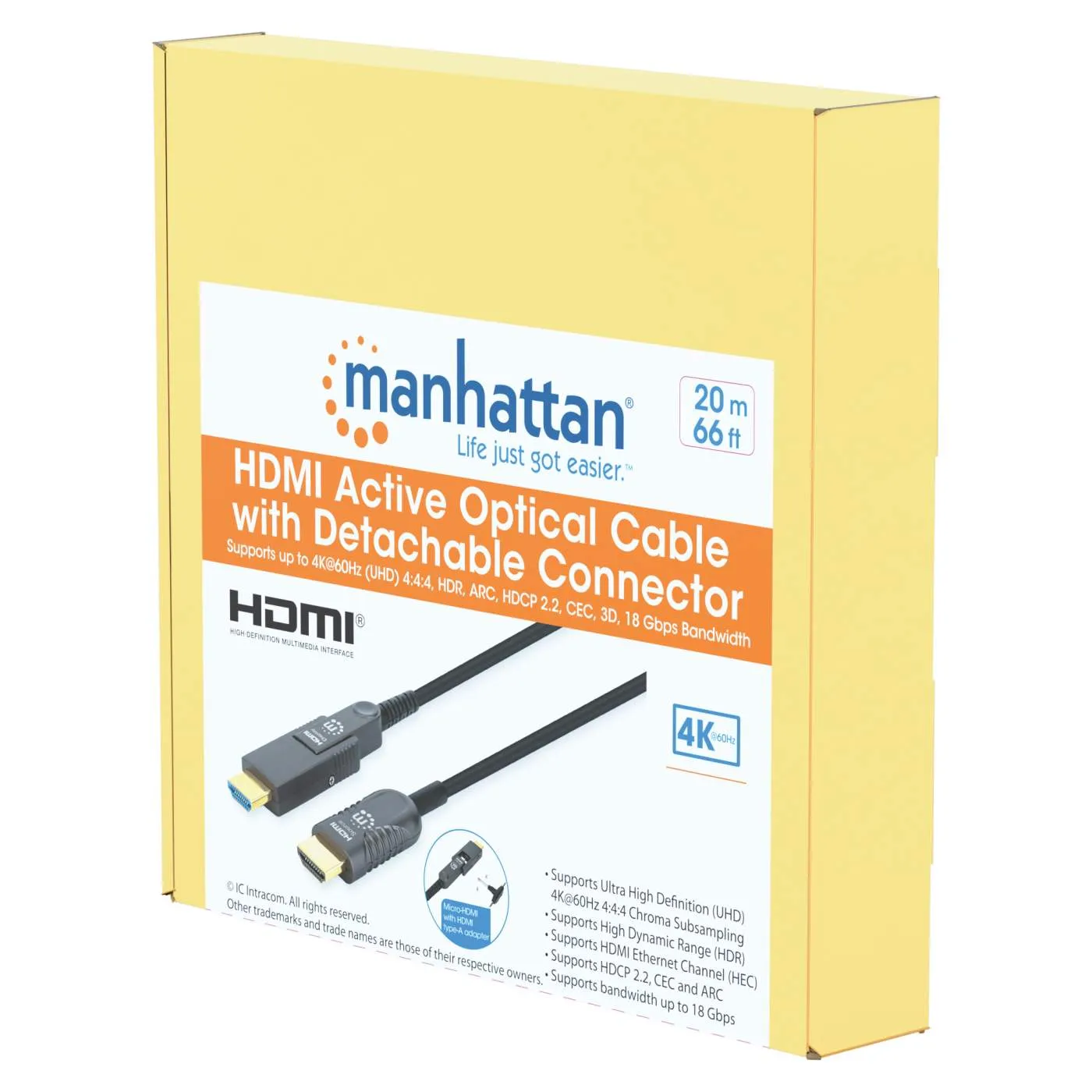 Manhattan Cavo HDMI Ottico Attivo 4K 20m Nero Staccabile