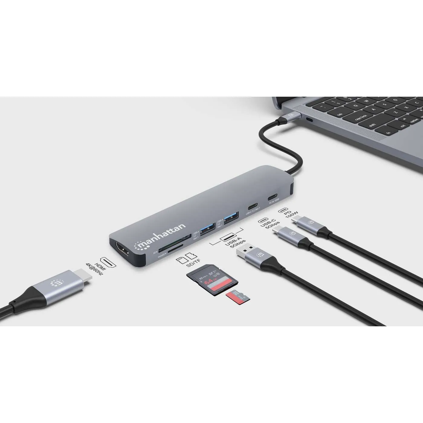 Manhattan 7-in-1 USB-C docking station HDMI 4K 100W