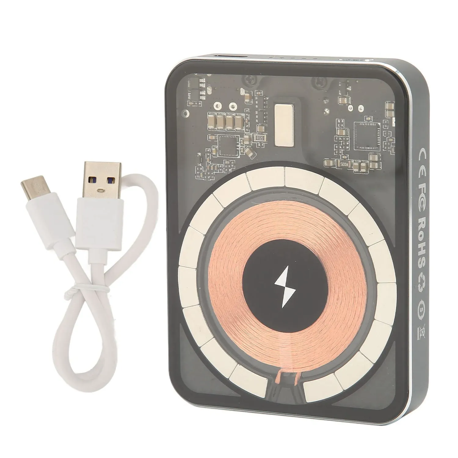 Zunate power bank magnetico 5000 mAh 22,5W trasparente