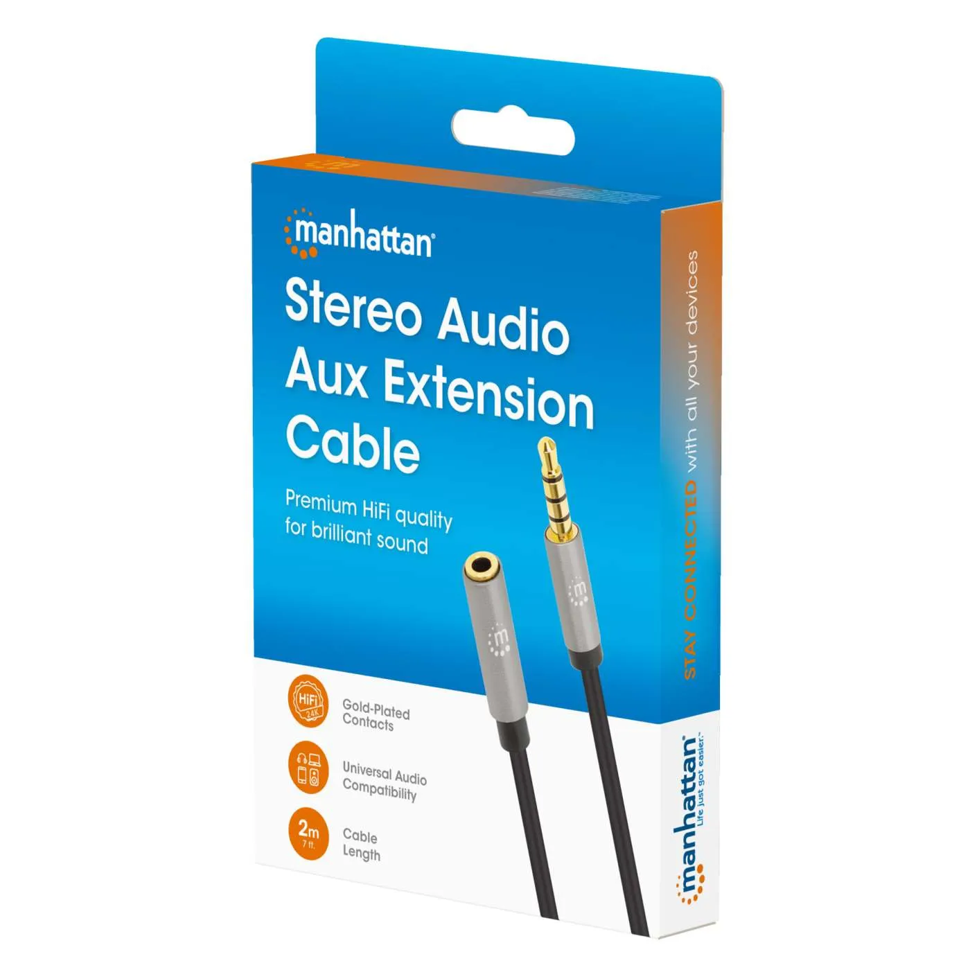 Manhattan Cavo Aux Stereo 3.5mm M/F 2m HiFi Oro