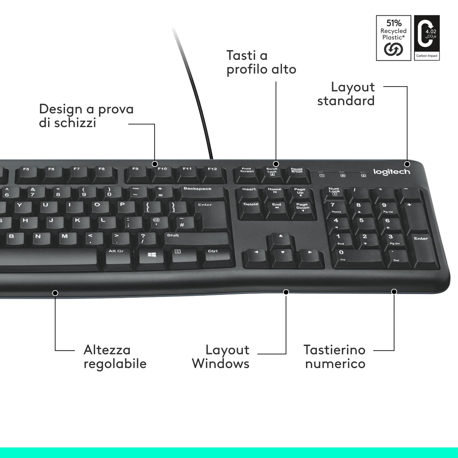 Logitech K120 tastiera cablata USB ITA QWERTY silenziosa