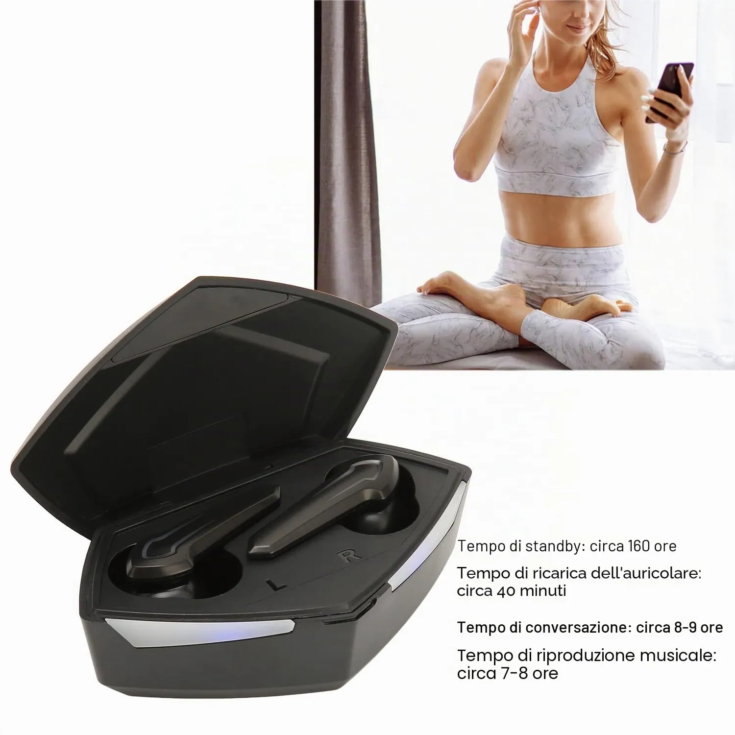Zunate Auricolari Gaming Bluetooth 5.2 Neri 45 ms