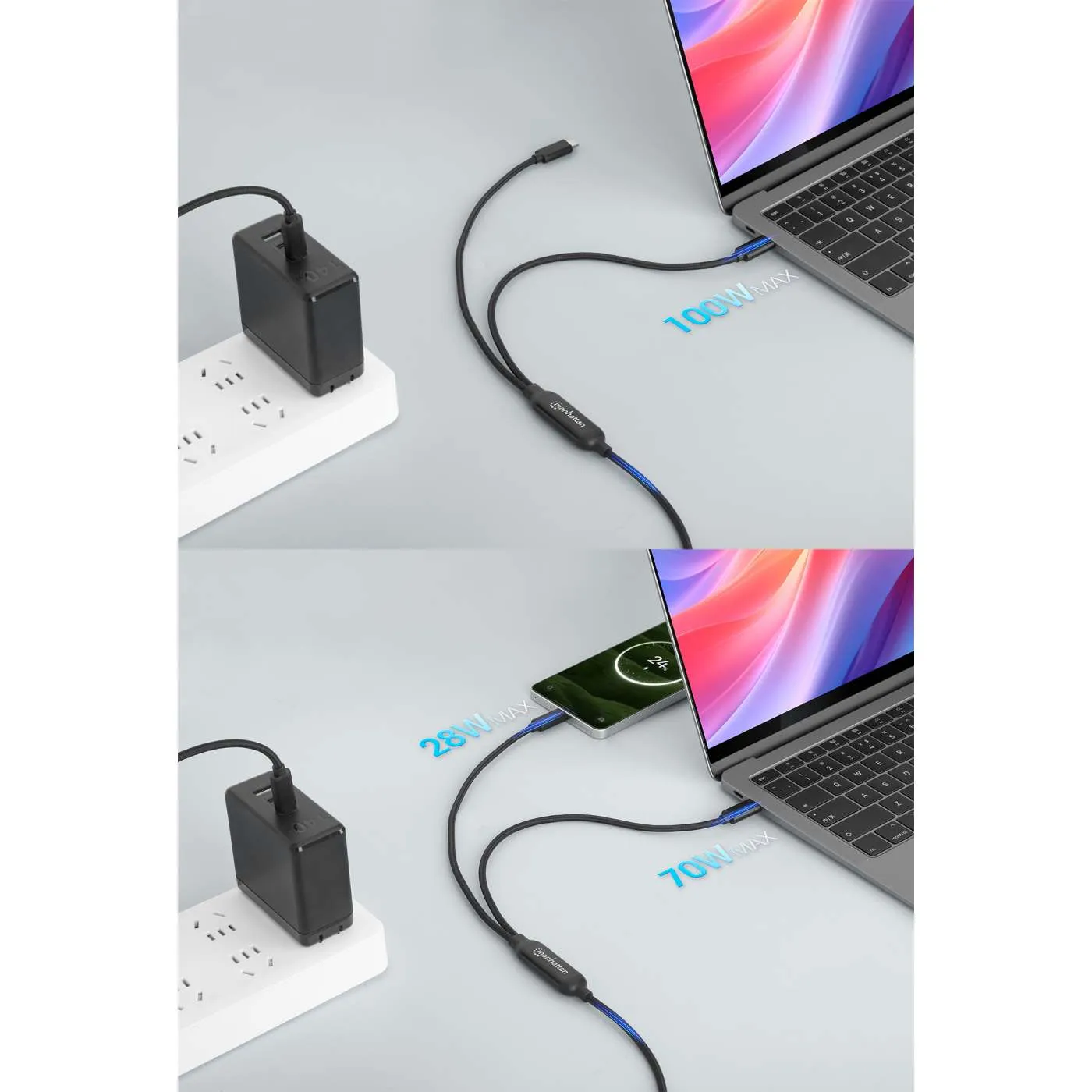 Manhattan Dual cavo ricarica USB-C 100W 2 m doppio