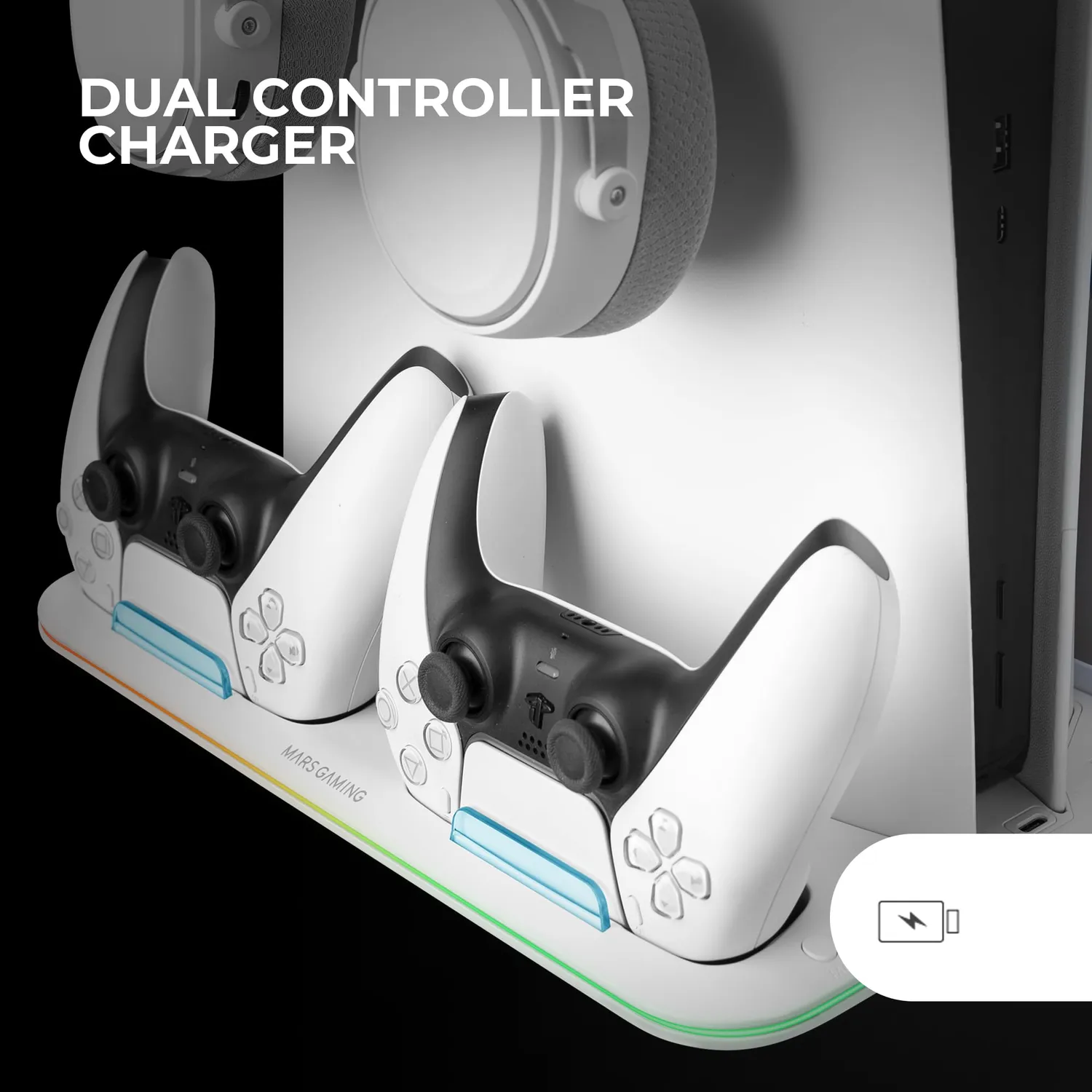 Mars Gaming MPS5-B2 supporto PS5 bianco con ventola RGB