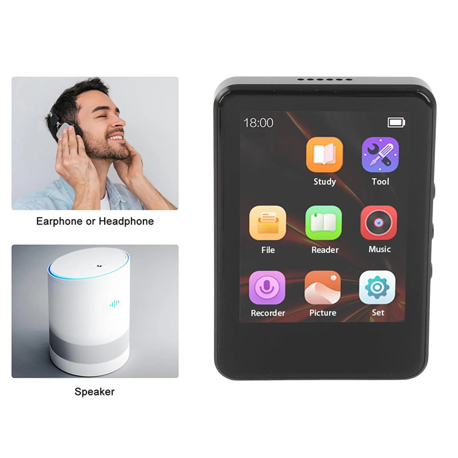 Zunate Lettore MP3 Touchscreen 2,8 Pollici 2 Pezzi Altoparlante