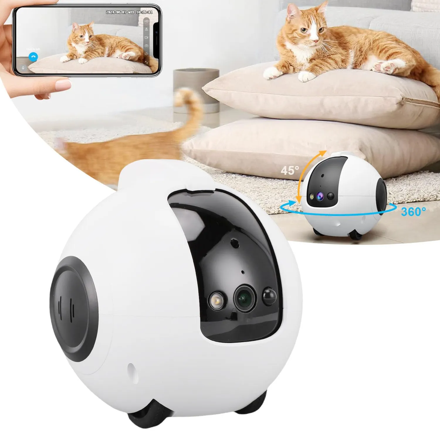 Zunate Telecamera Robot WiFi 2,5K 4MP con Ruote Bidirezionale
