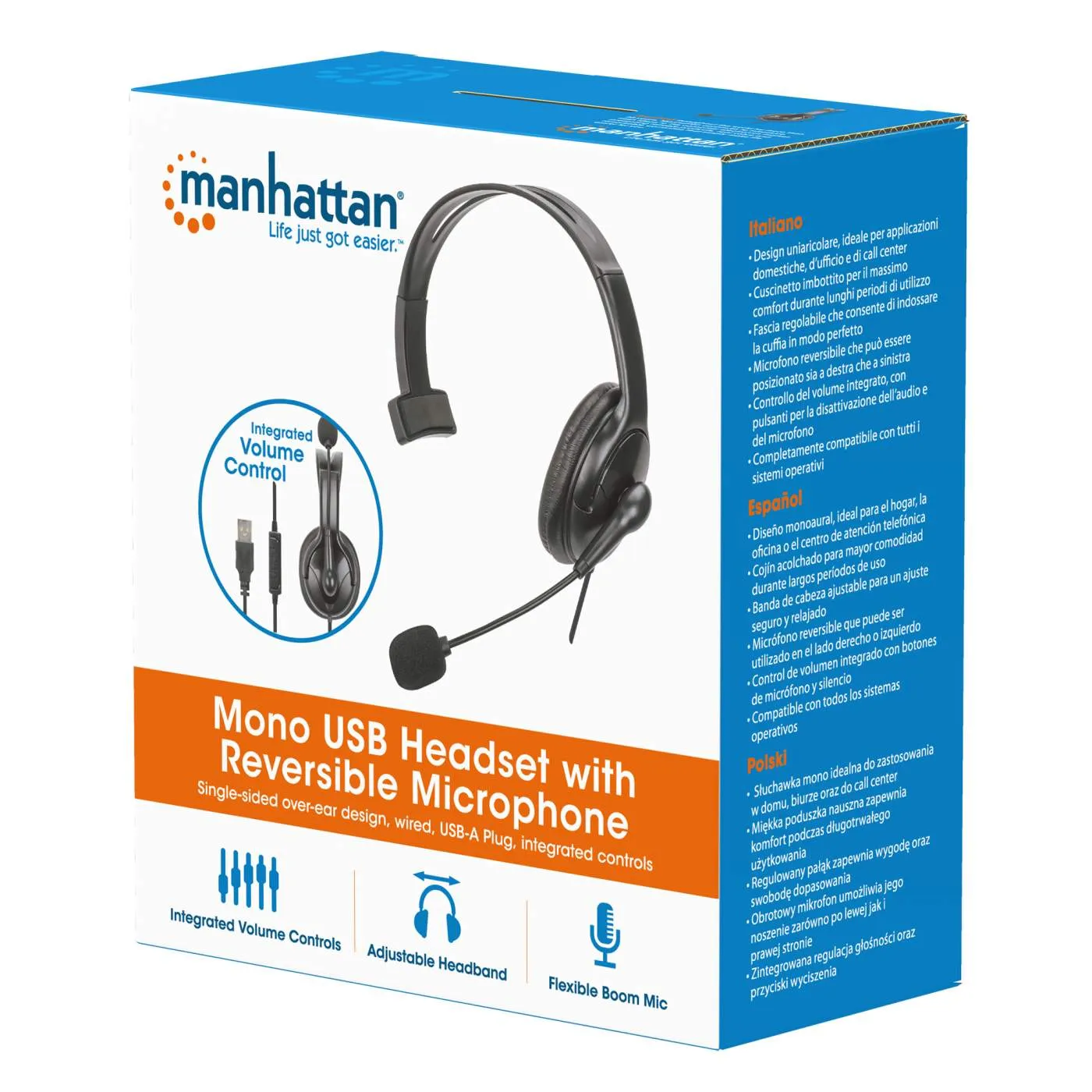 Manhattan Mono USB cuffia monoaurale USB con microfono