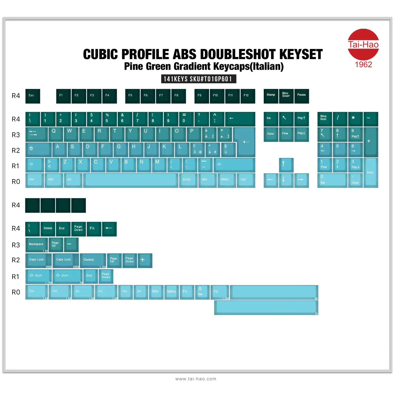 CoffeeKeys Pine Green keycap ABS ISO-IT 141 tasti