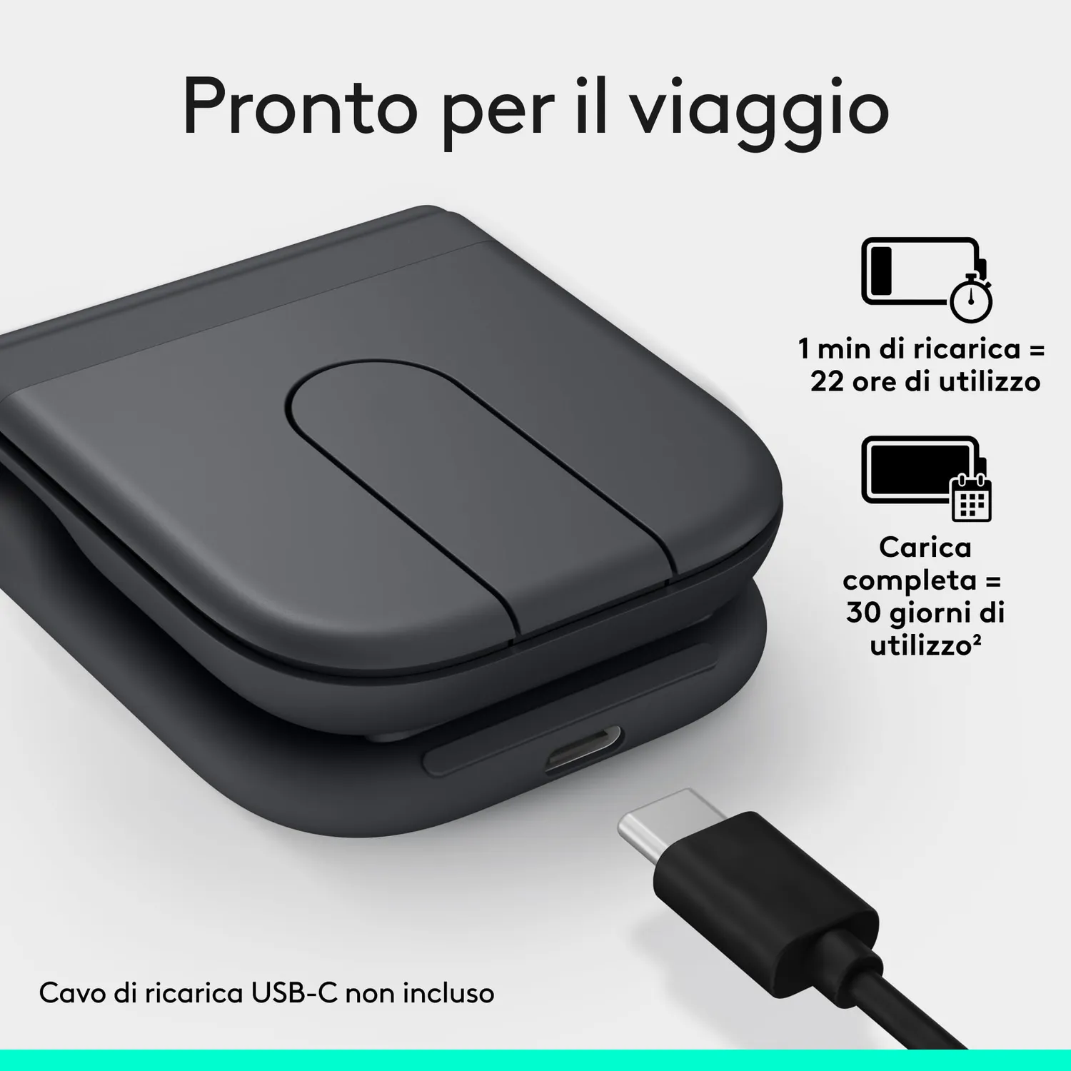 Logitech Mobi Fold mouse grafite Bluetooth 4K DPI