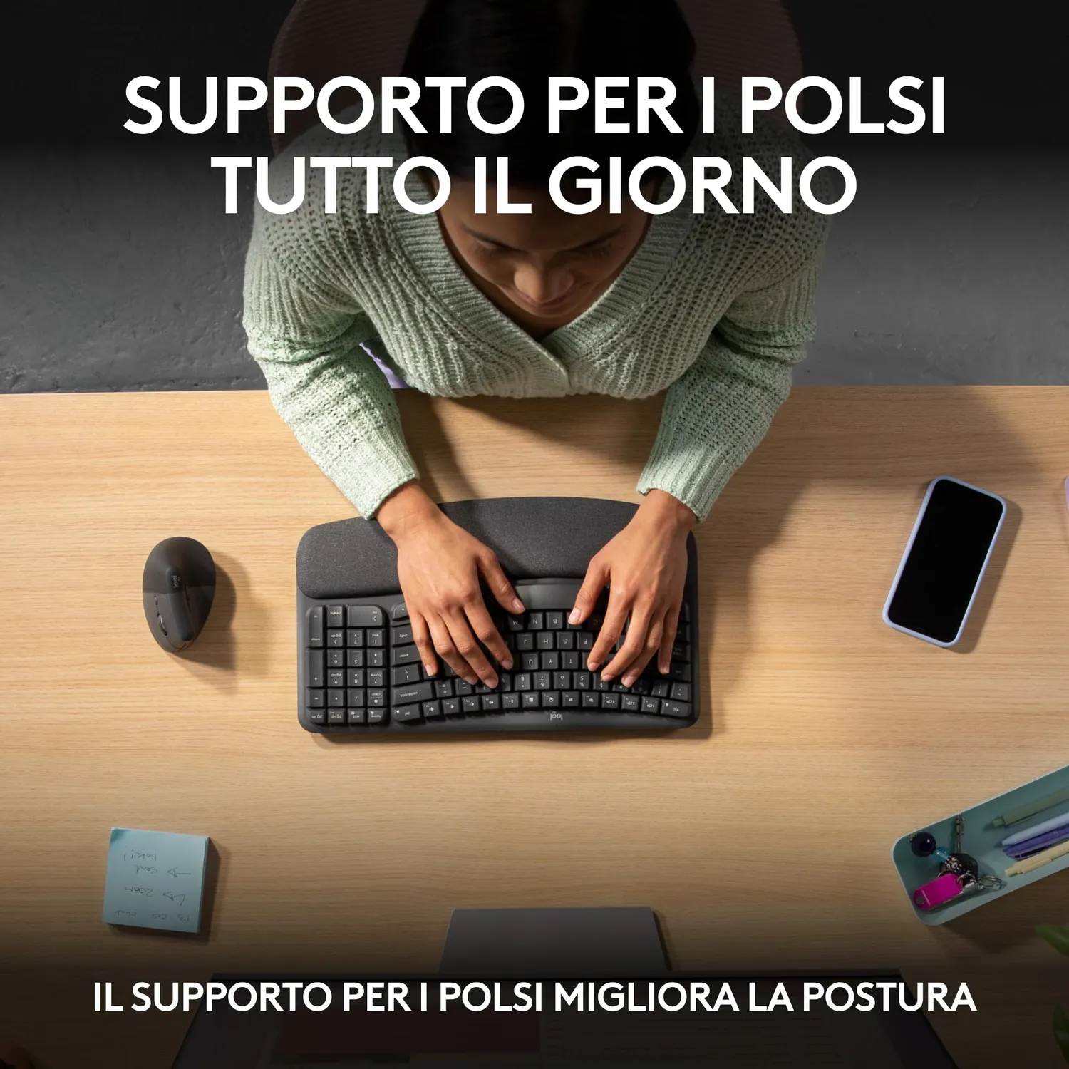 Logitech Wave Keys tastiera wireless ergonomica grafite ITA