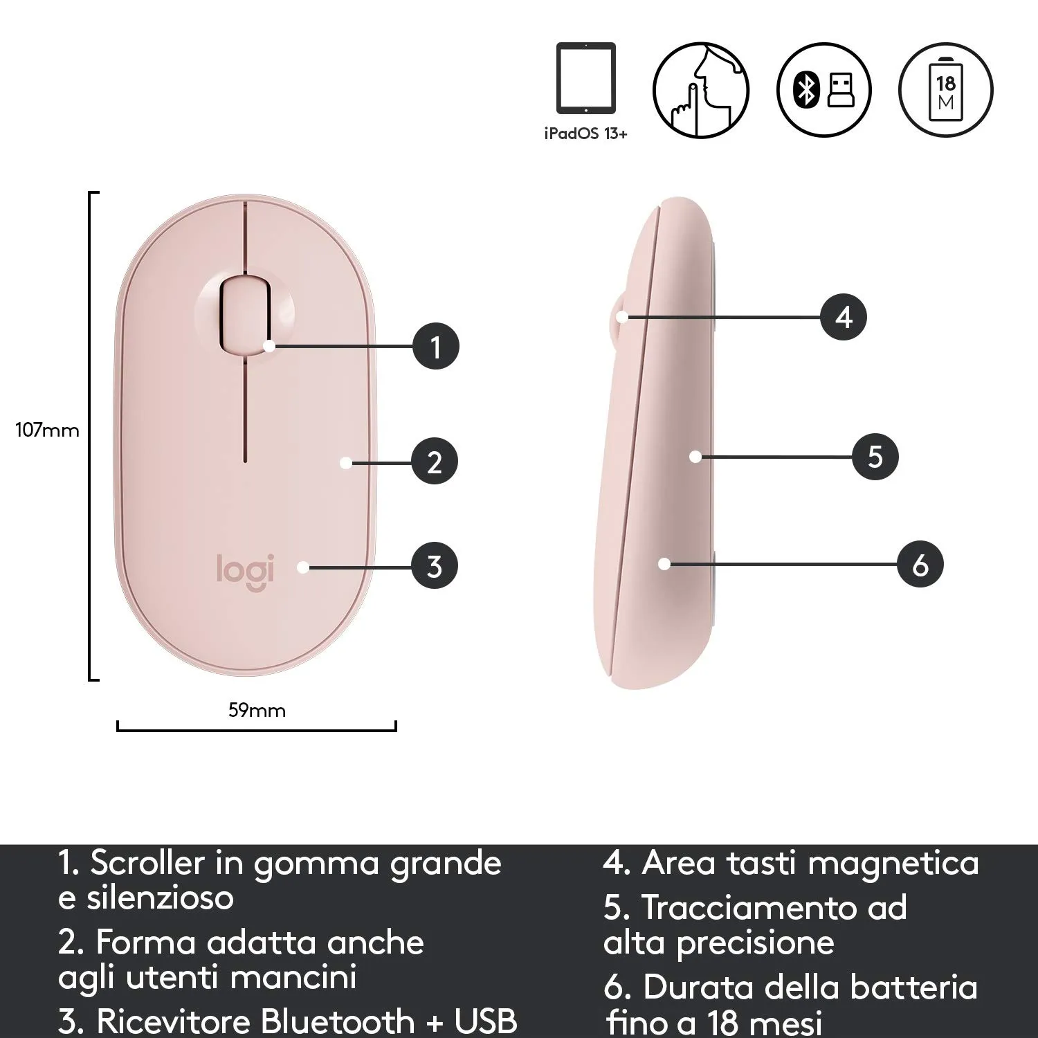 Logitech K380+M350 kit tastiera e mouse wireless rosa silen