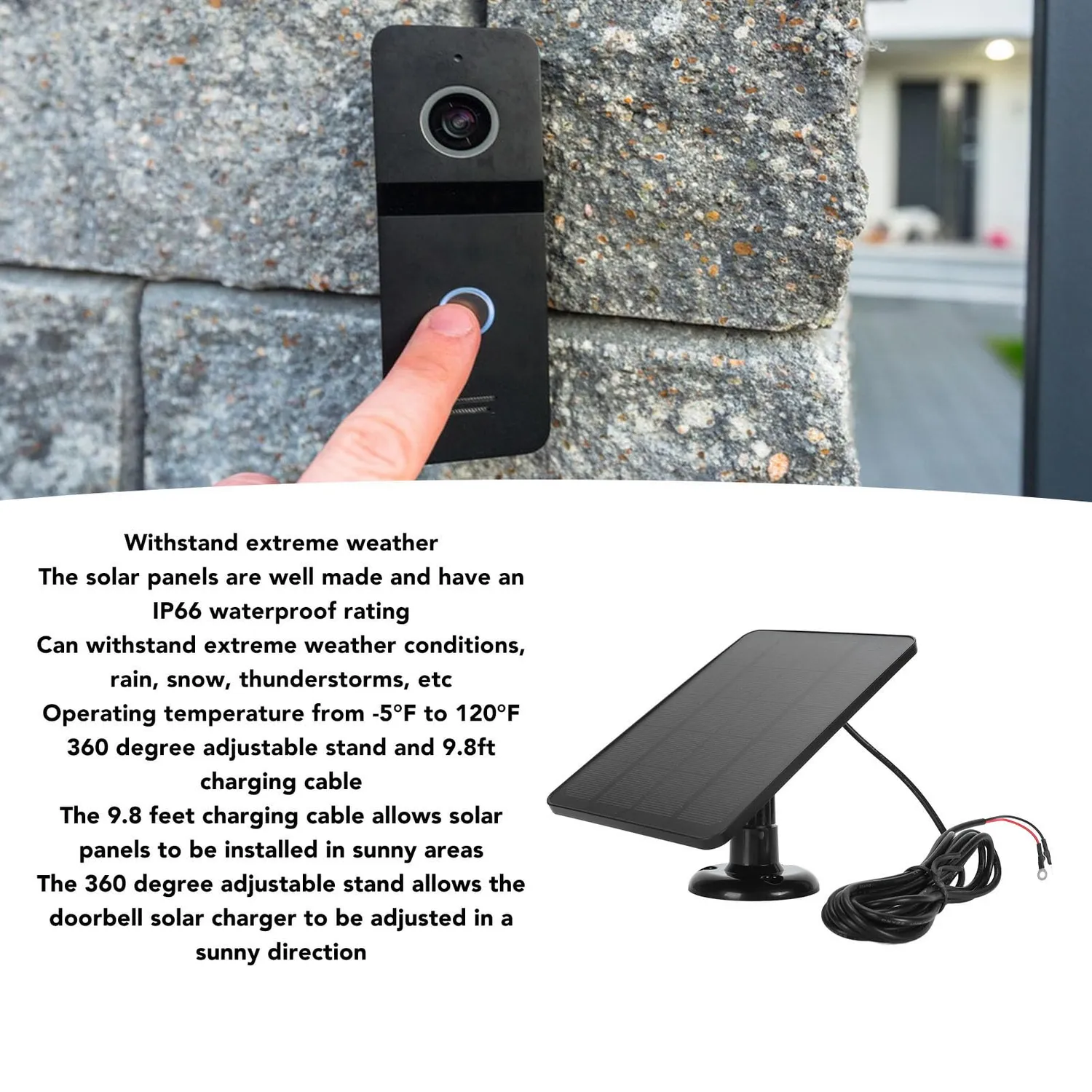 Zunate Pannello Solare 10W per Videocitofono IP66 con Cavo 3m