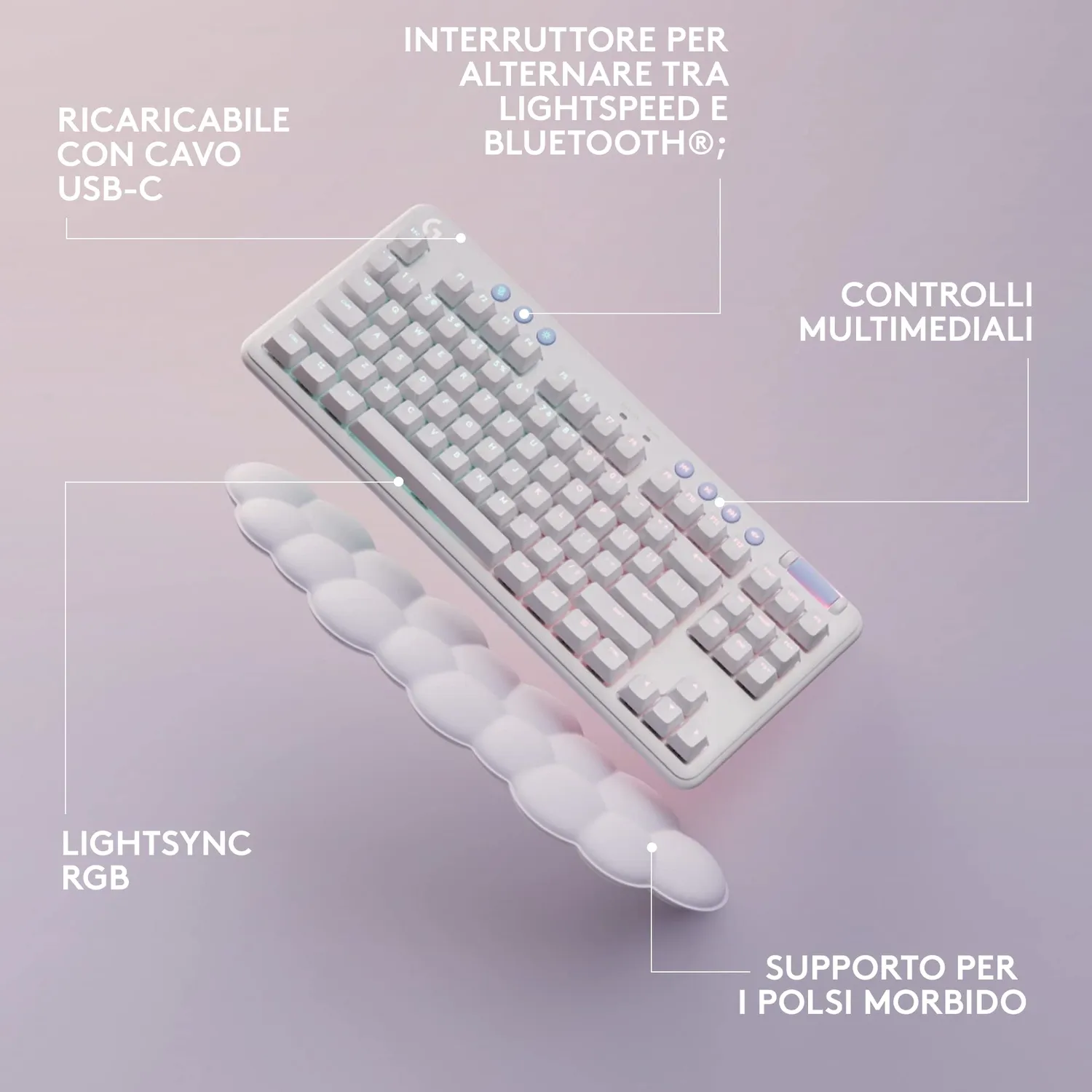 Logitech G G715 tastiera gaming wireless bianco RGB TKL