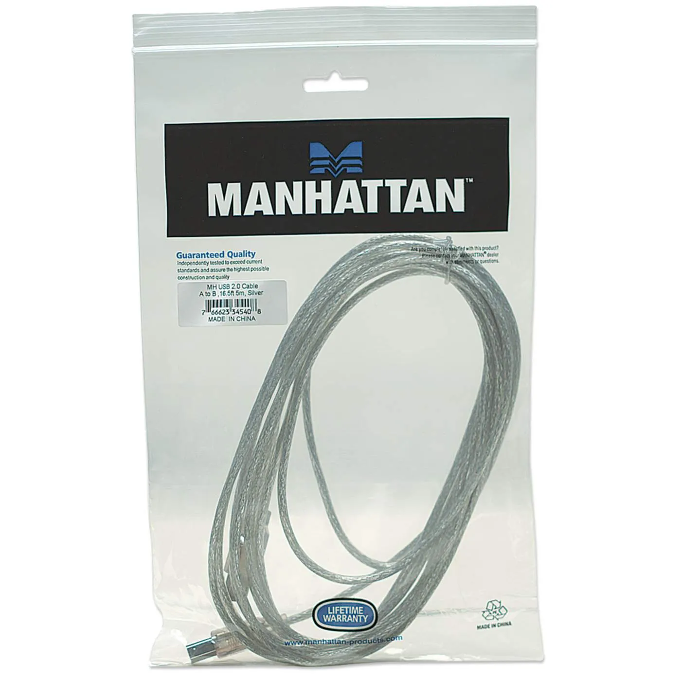 Manhattan Cavo USB 2.0 A-B 5 m argento 480 Mbps